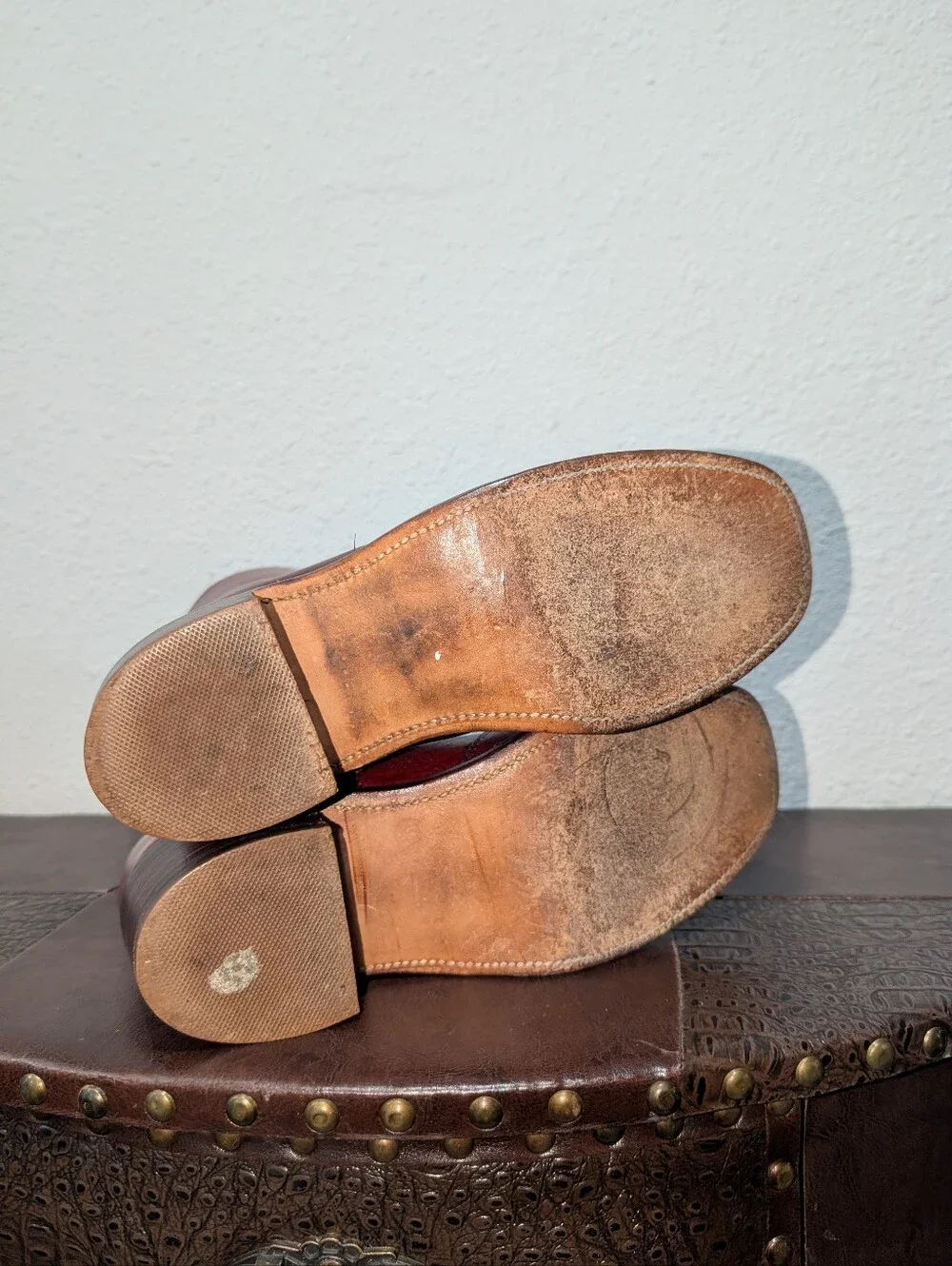 VINTAGE 70's Campus Red Leather Square Toe Zip-Up Ankle Boots - Made in USA - Picture 4 of 16
